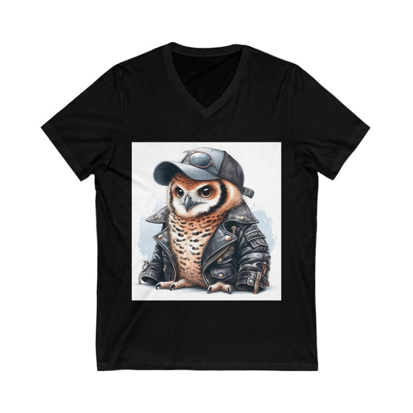 Biker Owl Uni-sex V-neck Tee